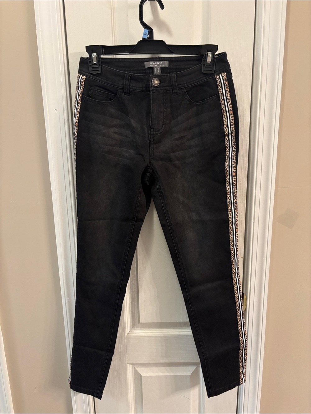 Lisa Rinna Collection Black Skinny Jeans with Patterned Side Stripes